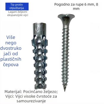 Nerđajući čelični šaraf za proširenje za lagane šuplje cigle, s integriranim klinom i metalnim proširnim tijelom