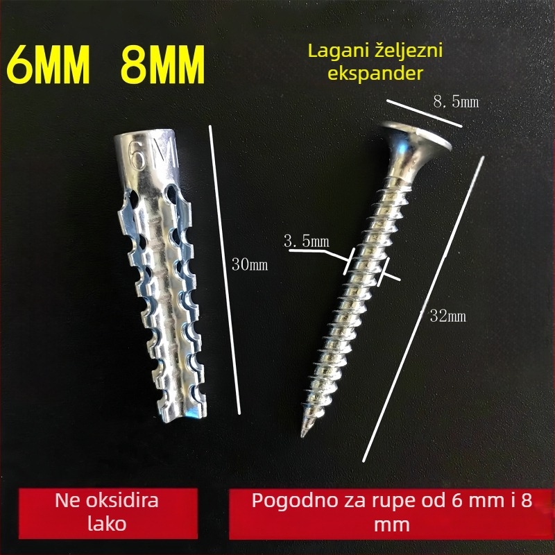 Nerđajući čelični šaraf za proširenje za lagane šuplje cigle, s integriranim klinom i metalnim proširnim tijelom