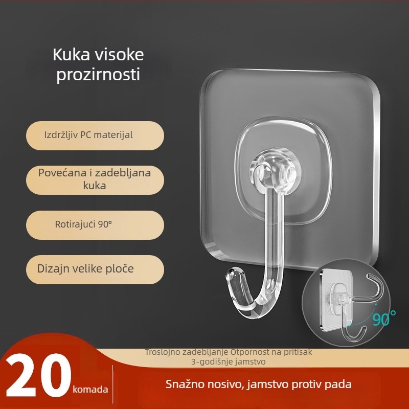 Prozirna snažna ljepljiva zidna kuka, bez bušenja, nosivost, zadebljani dizajn, set od 10 komada