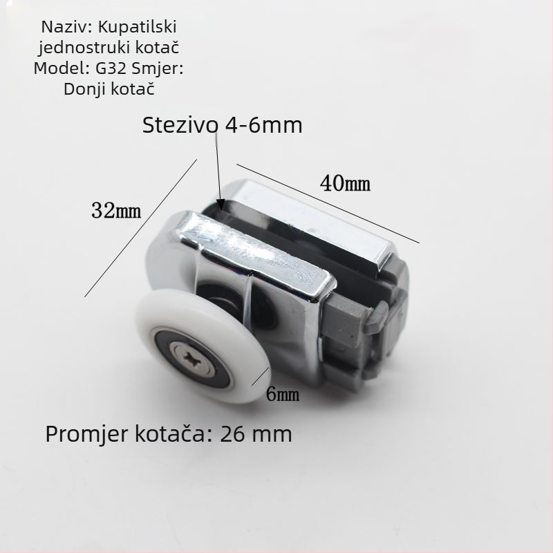 G31 Kolo za kupaonicu za staklenu tuš kabinu – bakar i plastični dijelovi za klizna vrata