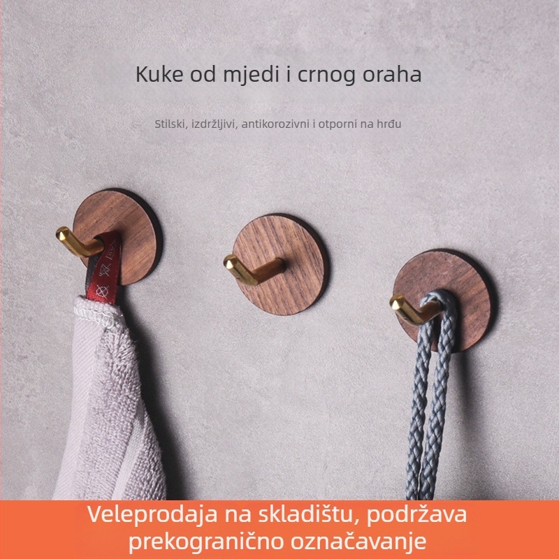 Vješalica od crnog oraha, masivno drvo, snažno ljepilo, bez bušenja, za ulazna vrata i hodnik, mesing završna obrada