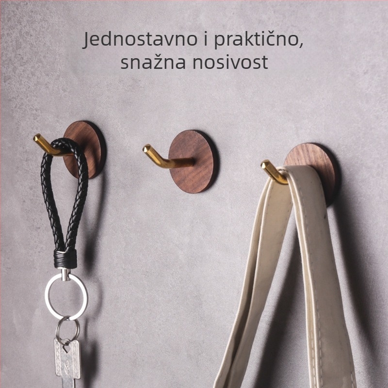 Vješalica od crnog oraha, masivno drvo, snažno ljepilo, bez bušenja, za ulazna vrata i hodnik, mesing završna obrada
