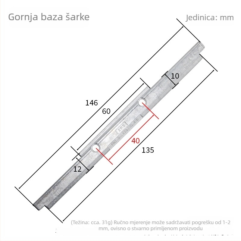 Aluminijska legura baza za šarke za prozor s unutarnjim otvaranjem i unutarnjim naginjanjem, gornja pločica za učvršćivanje šarke i donja potporna pločica šarke