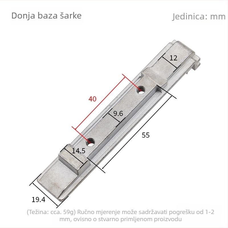 Aluminijska legura baza za šarke za prozor s unutarnjim otvaranjem i unutarnjim naginjanjem, gornja pločica za učvršćivanje šarke i donja potporna pločica šarke