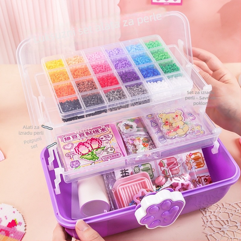 Novi DIY šareni set za umjetnost od perlica za igru s vrećicom za pohranu, komplet materijala za ručnu izradu i potpuni skup alata