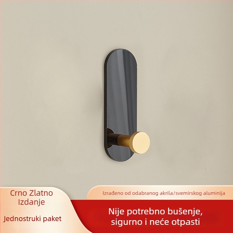 Kuka od aluminija bez bušenja – snažna ljepiljiva kuka za ulazna vrata, na zid i garderobu, jednostruka kuka