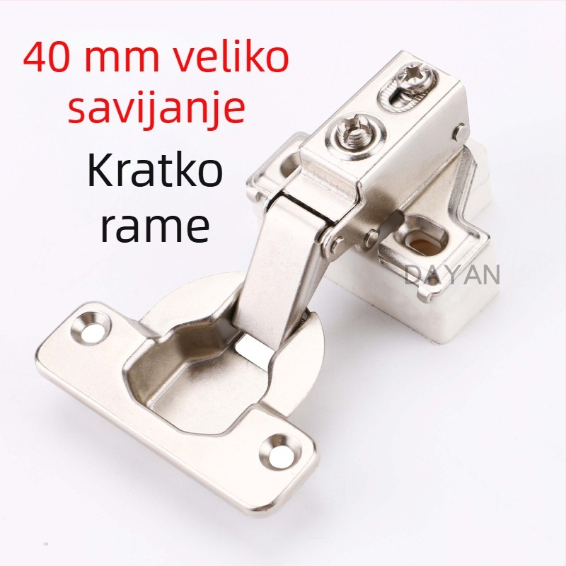 40 kratkih šarki za ormarske vrata s hidrauličkim tlumenjem, tiho zatvaranje, za potpuno/polupokriveno ili bez pokrivanja, srednja do velika zakrivljenost