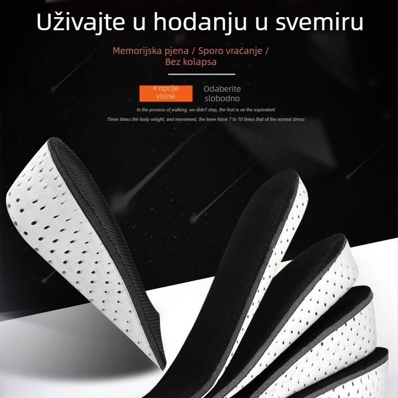 Diskretna uložak za povećanje visine s memorijskom pjenom, mekana podloga, upija znoj, polupodložak za petu i cijeli uložak za čizme