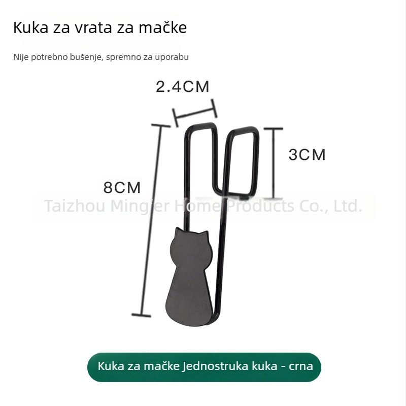 Željezni držač za vrata s motivom mačke – bez bušenja, dvostruki kuk za vrata ormarića