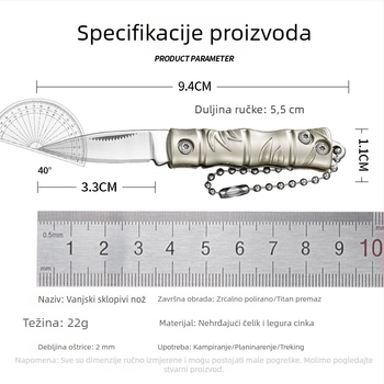 Mini preklopni nož, prenosni, od nehrđajućeg čelika i cinkovog legura, bez zaključavanja, privjesak za ključeve