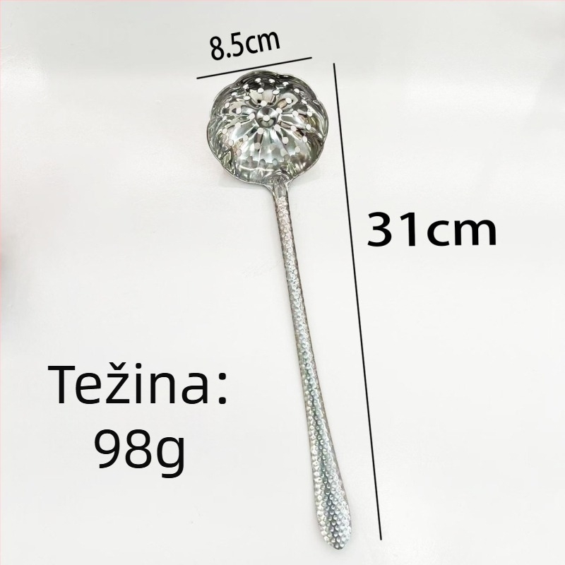 Nerđajući čelična žlica za juhu s dugim drškom, kovana tekstura, oblik lotosovog lista, za posluživanje juhe i kaše