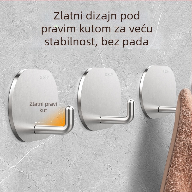 Kuka od 304 nehrđajućeg čelika s jakim ljepilom, bez bušenja, za kuhinju i kupaonu, može se postaviti na vrata ili zid bez tragova