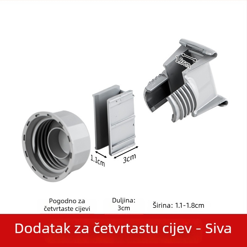Pribor za stalak za cijevi kružnog i četvrtastog profila, spužva, krpa, odvodni stalak, plastični dijelovi, kukice, kopče, skladištenje.
