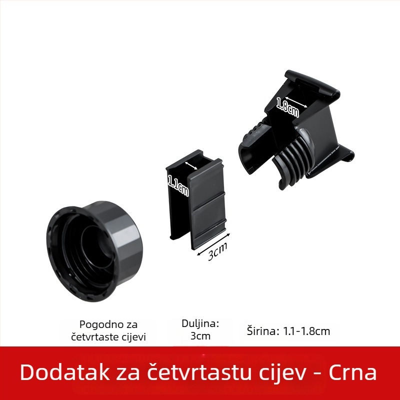 Pribor za stalak za cijevi kružnog i četvrtastog profila, spužva, krpa, odvodni stalak, plastični dijelovi, kukice, kopče, skladištenje.