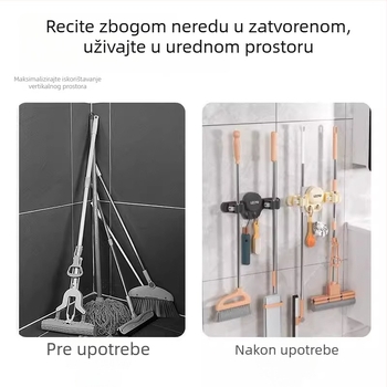 Držač za mop s usisnom čašom, zidni montažni bez bušenja, kupaonica skladištenje