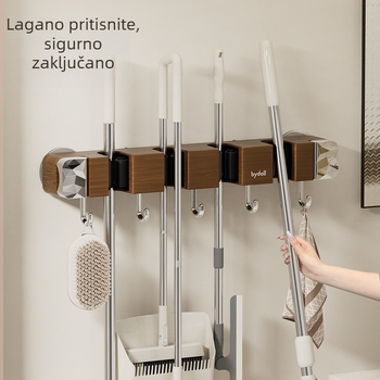 Zidni klips za mop s usisnom čašicom – drveni uzorak, lagani luksuz, retro kupaonica skladište bez bušenja