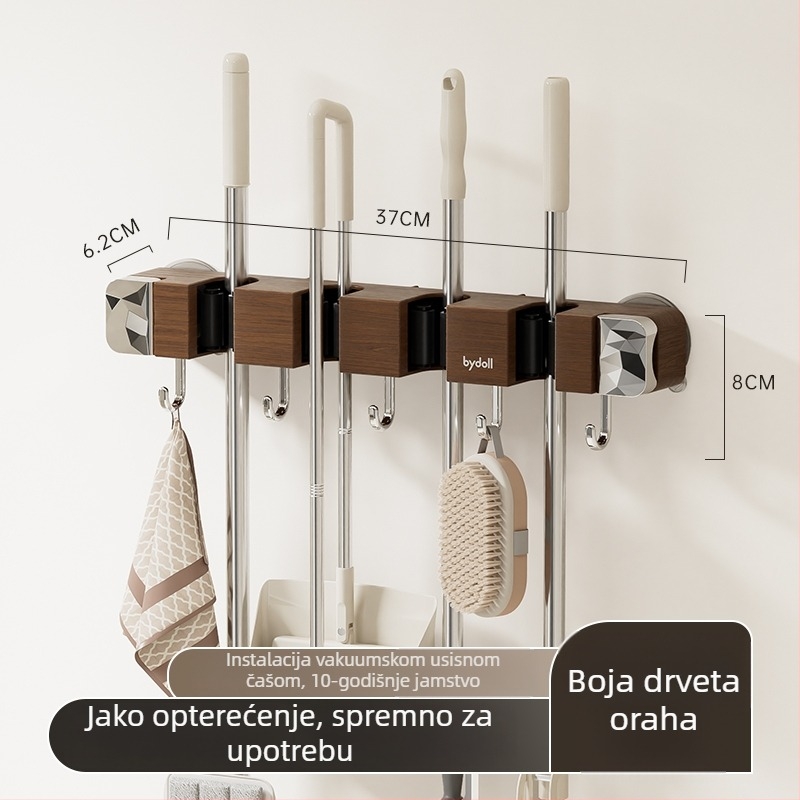 Zidni klips za mop s usisnom čašicom – drveni uzorak, lagani luksuz, retro kupaonica skladište bez bušenja