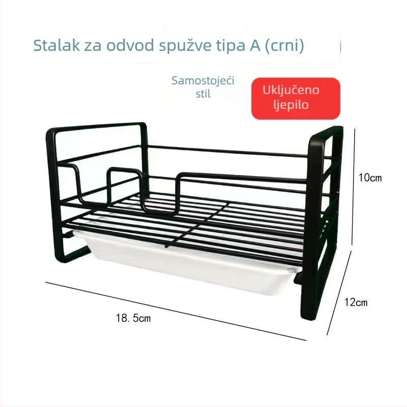 Željezni kuhinjski stalak za odvod špongije i pohranu krpa za suđe — zidni ili na radnu površinu