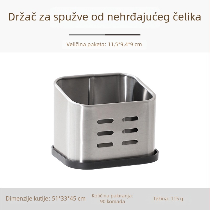 Kuhinjski stalak za skladištenje s odvodom spužvi, držačem za čelične kuglice za pranje posuđa te stolni višenamjenski organizator za krpe