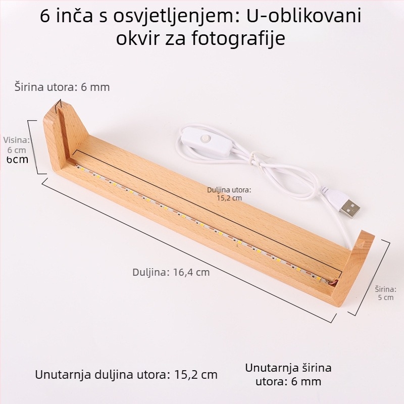 Drvena U-oblik osvijetljena osnova za stolni kalendar s akrilnom podrškom i foto okvirom