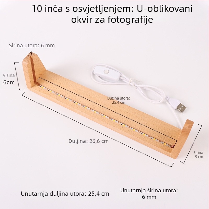 Drvena U-oblik osvijetljena osnova za stolni kalendar s akrilnom podrškom i foto okvirom
