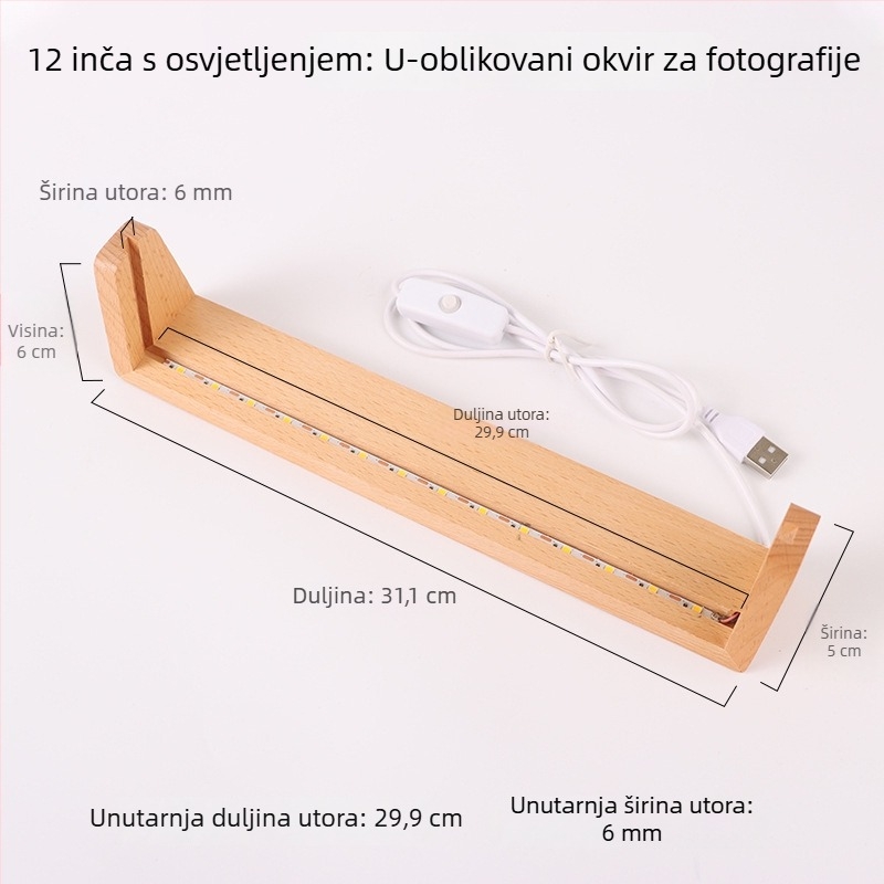 Drvena U-oblik osvijetljena osnova za stolni kalendar s akrilnom podrškom i foto okvirom