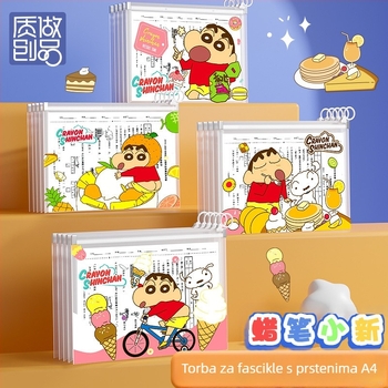 Prozirna torbica za dokumente s izvlačnom petljom, dizajn Crayon Shin-Chan i Doraemon, velika kapaciteta za A4 dokumente
