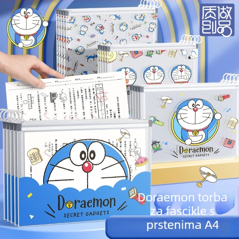 Prozirna torbica za dokumente s izvlačnom petljom, dizajn Crayon Shin-Chan i Doraemon, velika kapaciteta za A4 dokumente