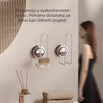 Zidni držač za kosu s usisnom čašom i kukicama za elastike, štipaljke, narukvice i nakit