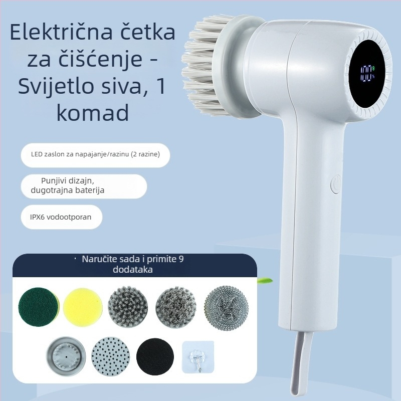 Višenamjenska električna četka za čišćenje, vodootporna četka za pranje posuđa, zamjenska glava za kutove kuhinje i kupaonice, punjiva ručna čistilica