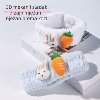 Flanelna traka za kosu za djecu s crtićem zeko i mrkvom, traka za čišćenje lica