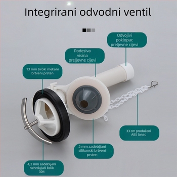 WDI univerzalni 2-inčni ventil za odvod spremnika toaleta – dodatak za odvod, dizajn od jednog dijela