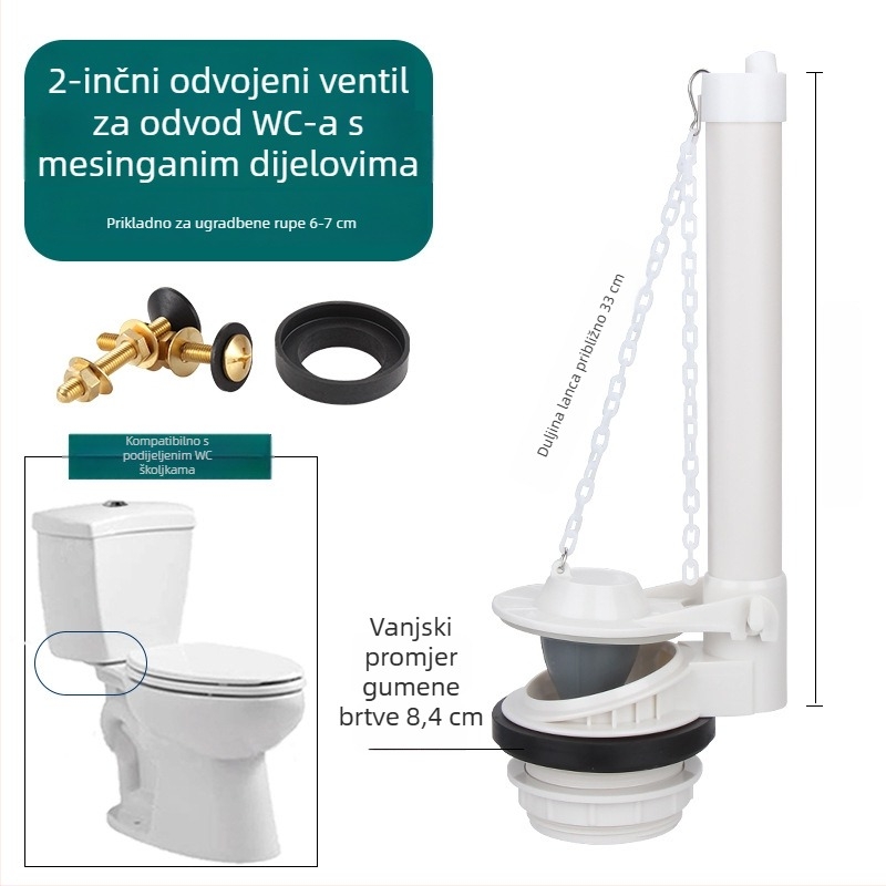 WDI univerzalni 2-inčni ventil za odvod spremnika toaleta – dodatak za odvod, dizajn od jednog dijela