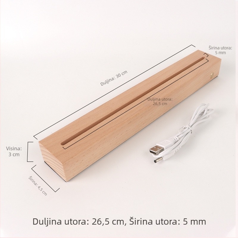 Drveno postolje za noćnu lampu s LED-om, pravokutnog oblika, punjivo