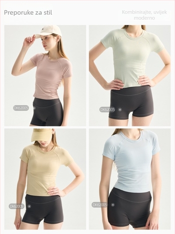 LOLO&LULU Bezšivni top za jogu – kratki rukavi, cropped kroj, prugasti najlon, za žene – Pilates i fitness