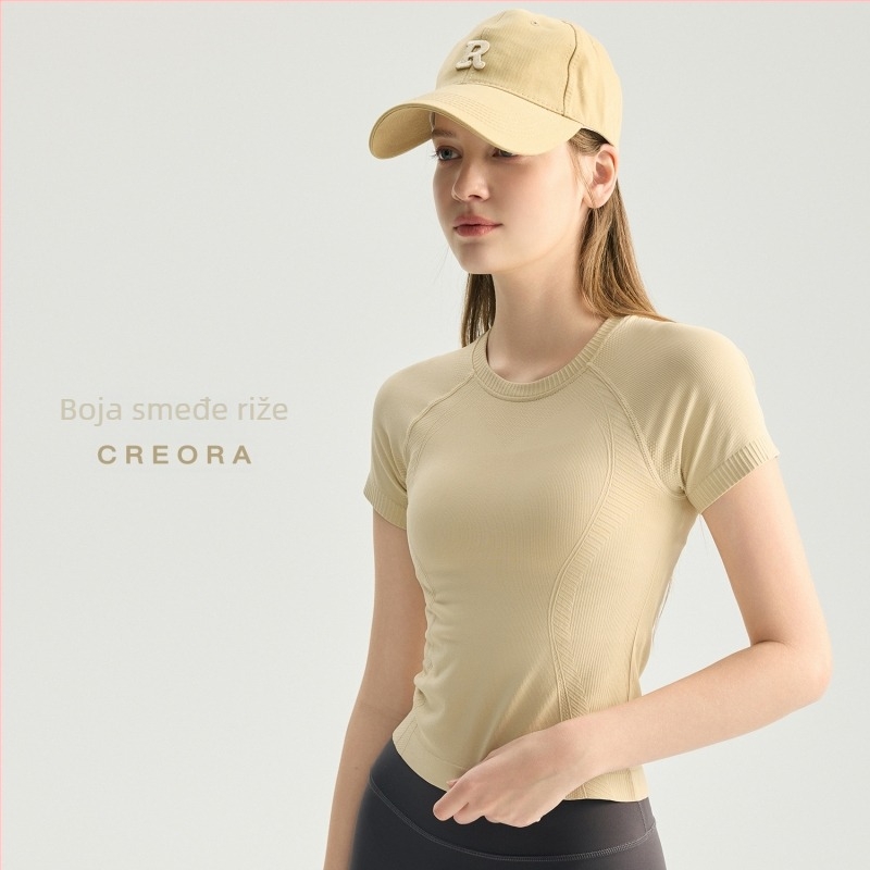 LOLO&LULU Bezšivni top za jogu – kratki rukavi, cropped kroj, prugasti najlon, za žene – Pilates i fitness