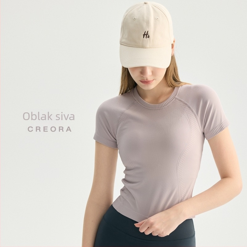 LOLO&LULU Bezšivni top za jogu – kratki rukavi, cropped kroj, prugasti najlon, za žene – Pilates i fitness
