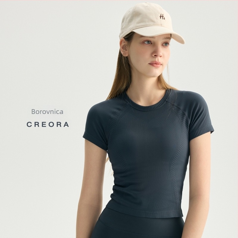 LOLO&LULU Bezšivni top za jogu – kratki rukavi, cropped kroj, prugasti najlon, za žene – Pilates i fitness
