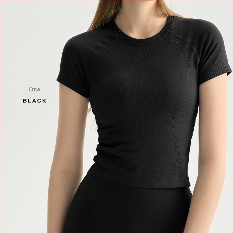 LOLO&LULU Bezšivni top za jogu – kratki rukavi, cropped kroj, prugasti najlon, za žene – Pilates i fitness