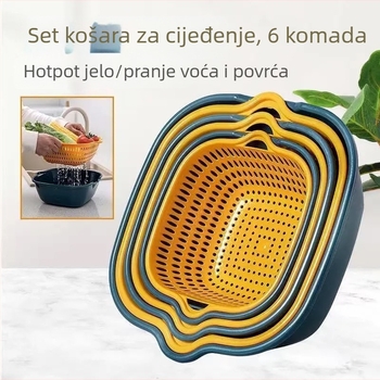 Šest košara za pranje povrća i voća s odvodnim stalkom