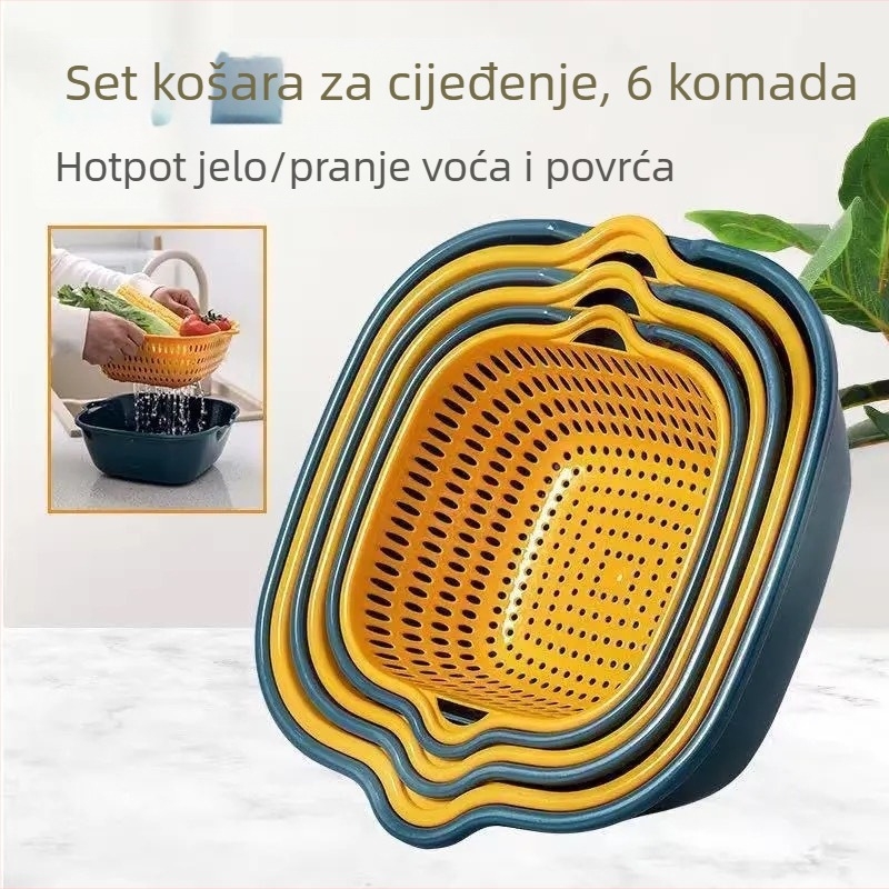 Šest košara za pranje povrća i voća s odvodnim stalkom