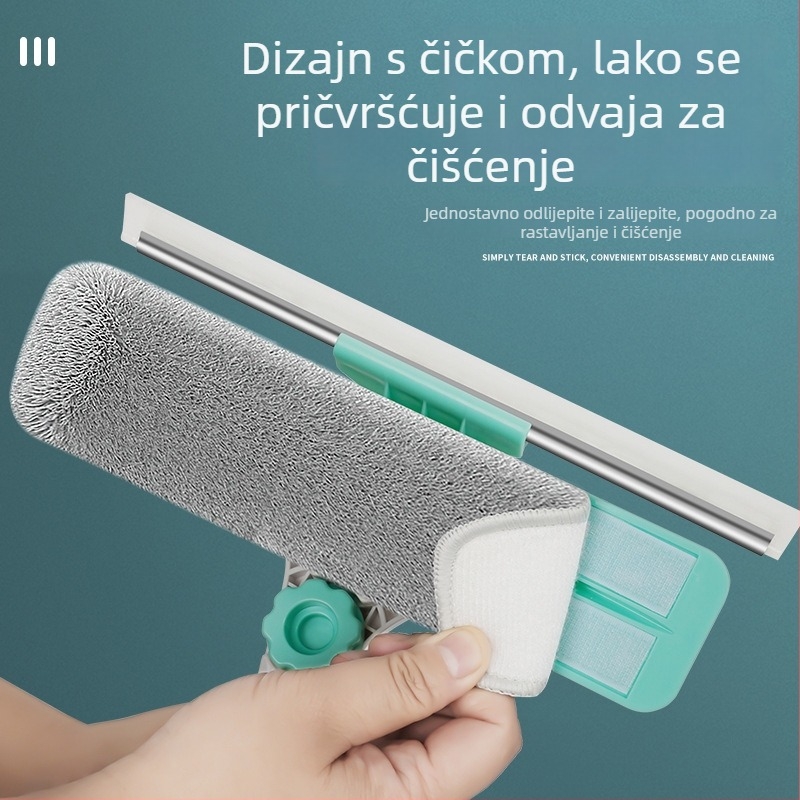 Teleskopski ručni čistač prozora za visoke zgrade, vanjsko staklo, U‑oblik škrabica i krpa