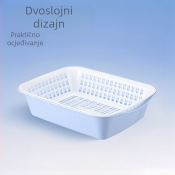 Dvoslojna posuda za pranje povrća s šestodjelnim odvajanjem, plastična košara za pranje voća i povrća