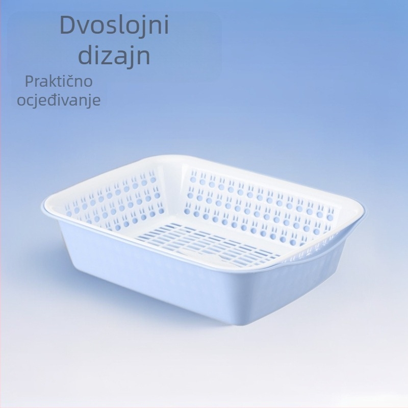 Dvoslojna posuda za pranje povrća s šestodjelnim odvajanjem, plastična košara za pranje voća i povrća