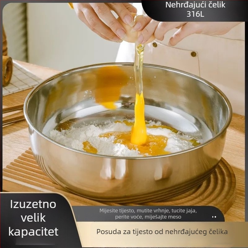 Posuda za tijesto od 316 nerđajućeg čelika, ekstra debela s rubom, za kućnu upotrebu – pogodna za pranje povrća, kuhanje na vrućoj posudi, miješenje i dizanje tijesta