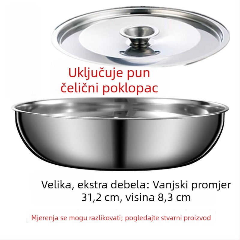 Posuda za tijesto od 316 nerđajućeg čelika, ekstra debela s rubom, za kućnu upotrebu – pogodna za pranje povrća, kuhanje na vrućoj posudi, miješenje i dizanje tijesta