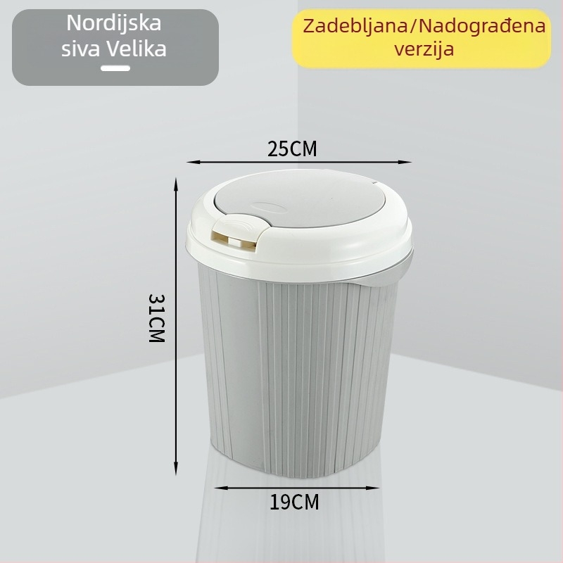 Koš za smeće s poklopcem, kućna upotreba, otvaranje pritiskom, ovalni oblik, 4 L, kupaonica, kuhinja, dnevni boravak, PP