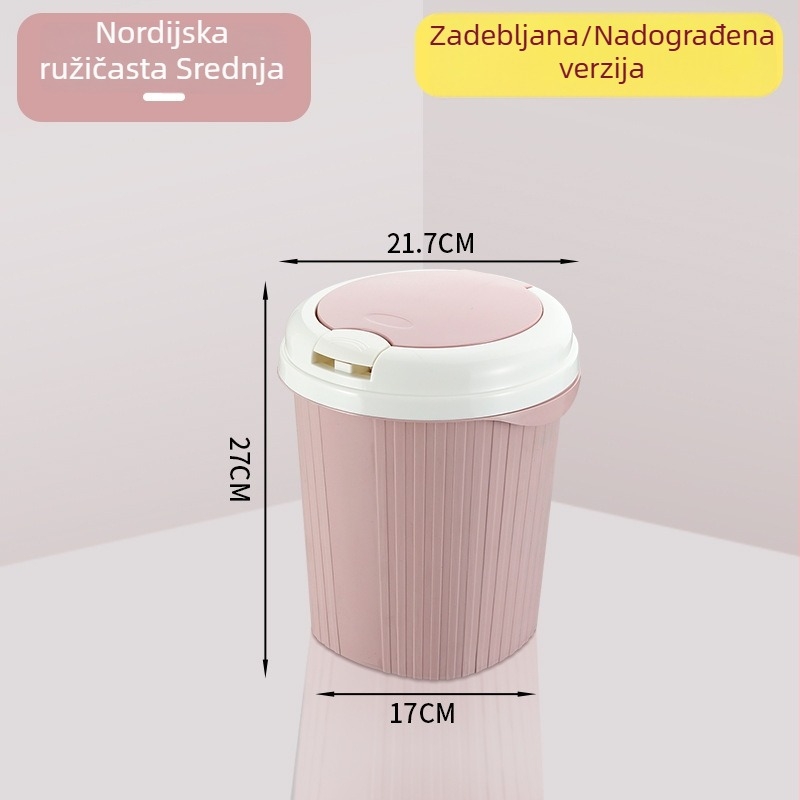 Koš za smeće s poklopcem, kućna upotreba, otvaranje pritiskom, ovalni oblik, 4 L, kupaonica, kuhinja, dnevni boravak, PP