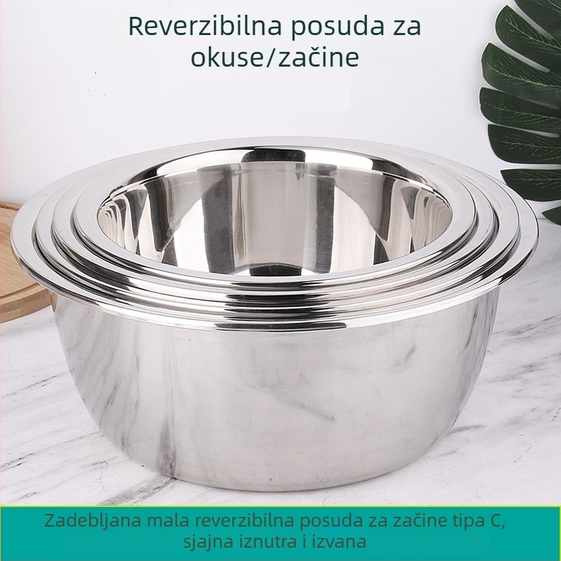 304 nehrđajući čelik – debela posuda za kućnu upotrebu za pranje povrća, kuhinjske začine, salate i tučenje jaja (bijela)