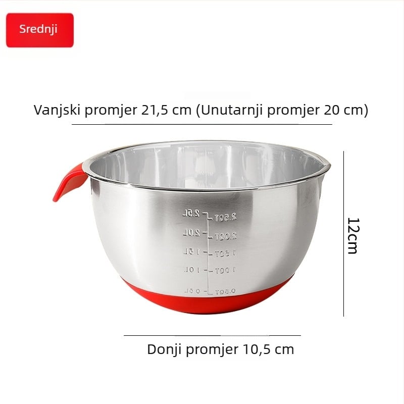 Nerđajući čelična posuda za jaja s protukliznim silikonskim dnom, s ugrađenim filtrom i ručkom; višenamjenska zdjela za salatu i povrće, promjer 18 cm i 24 cm